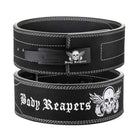 Body Reapers 10mm lever belt showing the black lever buckle and embroidered winged-skull logo