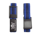 Body Reapers BFR Occlusion Bands, blue and black striped elastic-cotton band with cam-lock buckle, bicep (arm) fit