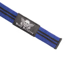 Body Reapers BFR Occlusion Bands, blue and black striped elastic-cotton band with cam-lock buckle, bicep (arm) fit