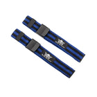 Body Reapers BFR Occlusion Bands, blue and black striped elastic-cotton band with cam-lock buckle, bicep (arm) fit