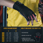 Body Reapers weight lifting gloves sizing chart showing hand circumference in inches and centimeters with how-to-measure instructions