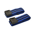 Body Reapers BFR Occlusion Bands, blue and black striped elastic-cotton band with cam-lock buckle, thigh (leg) fit