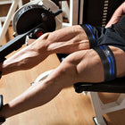 Body Reapers BFR Occlusion Bands, blue and black striped elastic-cotton band with cam-lock buckle, thigh (leg) fit